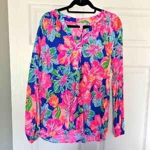 Floral Women's Top - Vibrant Blue and Pink-Lilly Pulitzer